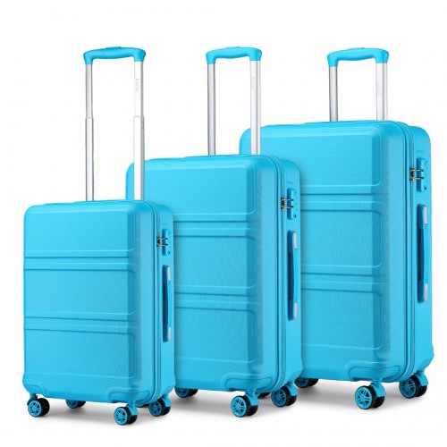 K1871-1L - Kono ABS Sculpted Horizontal Design 3 Piece Suitcase Set - Blue