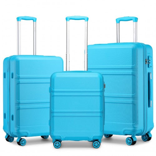 K1871-1L - Kono ABS Sculpted Horizontal Design 3 Piece Suitcase Set - Blue