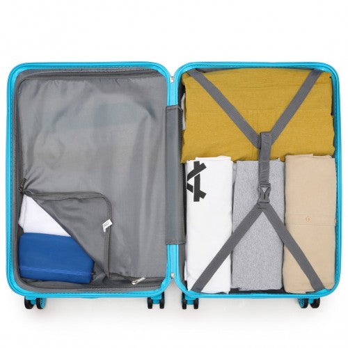 K1871-1L - Kono ABS Sculpted Horizontal Design 3 Piece Suitcase Set - Blue