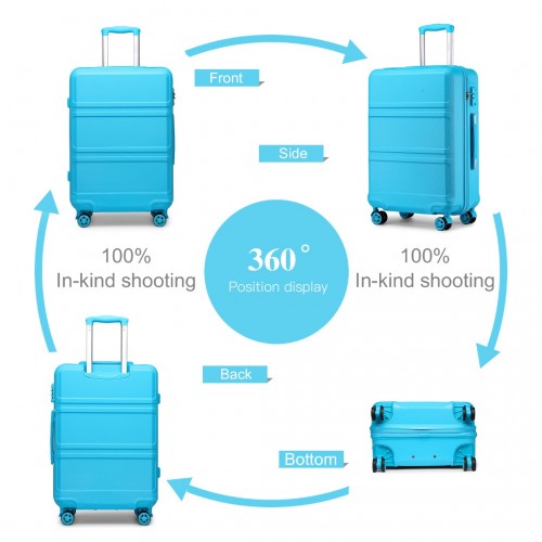 K1871-1L - Kono ABS Sculpted Horizontal Design 3 Piece Suitcase Set - Blue