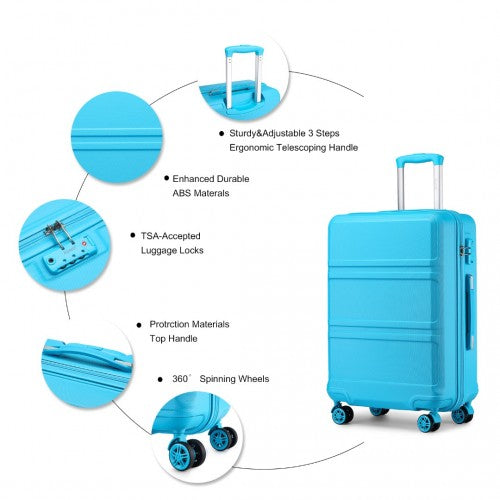 K1871-1L - Kono ABS Sculpted Horizontal Design 3 Piece Suitcase Set - Blue