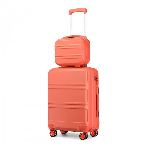 K1871-1L - Kono ABS 4 Wheel Suitcase Set with Vanity Case - Coral