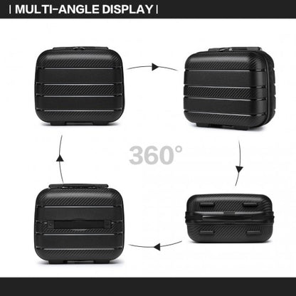 K2091L - Kono Multi Texture Hard Shell PP Suitcase With TSA Lock And Vanity Case 4 Pieces Set - Classic Collection - Black