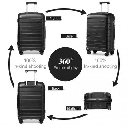 K2091L - Kono Multi Texture Hard Shell PP Suitcase With TSA Lock And Vanity Case 4 Pieces Set - Classic Collection - Black