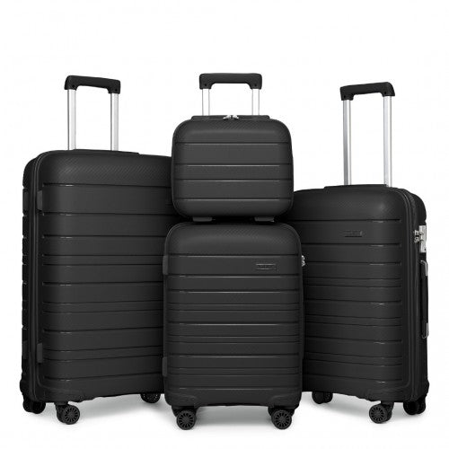 K2091L - Kono Multi Texture Hard Shell PP Suitcase With TSA Lock And Vanity Case 4 Pieces Set - Classic Collection - Black