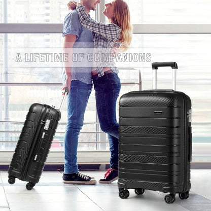 K2091L - Kono Multi Texture Hard Shell PP Suitcase With TSA Lock And Vanity Case 4 Pieces Set - Classic Collection - Black