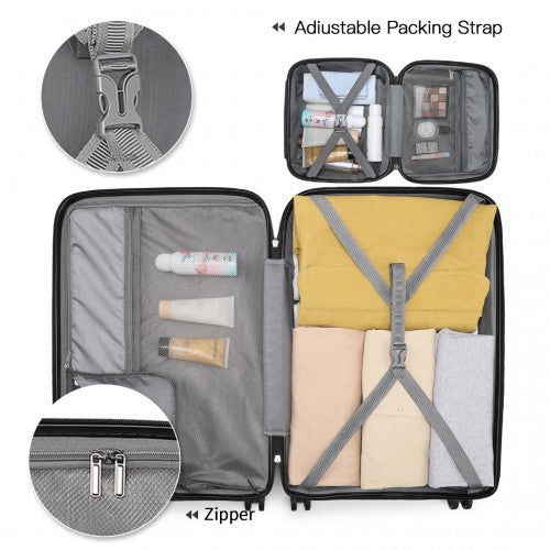 K2091L - Kono Multi Texture Hard Shell PP Suitcase With TSA Lock And Vanity Case 4 Pieces Set - Classic Collection - Black