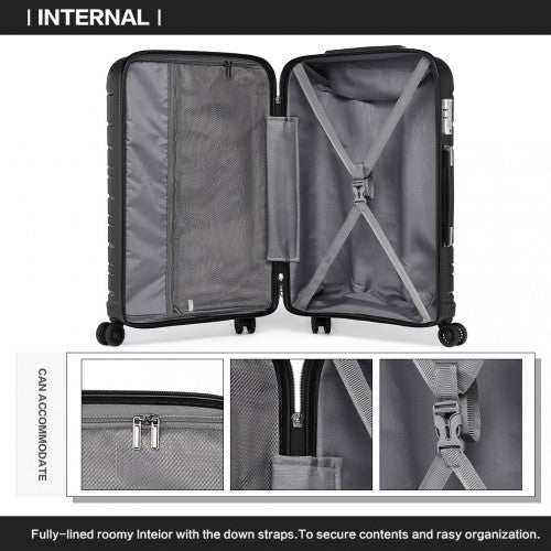 K2091L - Kono Multi Texture Hard Shell PP Suitcase With TSA Lock And Vanity Case 4 Pieces Set - Classic Collection - Black