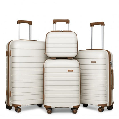 K2091L - Kono Multi Texture Hard Shell PP Suitcase With TSA Lock And Vanity Case 4 Pieces Set - Classic Collection - Cream