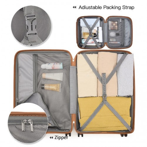 K2091L - Kono Multi Texture Hard Shell PP Suitcase With TSA Lock And Vanity Case 4 Pieces Set - Classic Collection - Cream