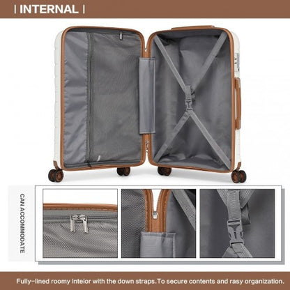 K2091L - Kono Multi Texture Hard Shell PP Suitcase With TSA Lock And Vanity Case 4 Pieces Set - Classic Collection - Cream