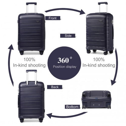 K2091L - Kono Multi Texture Hard Shell PP Suitcase With TSA Lock And Vanity Case 4 Pieces Set - Classic Collection - Navy