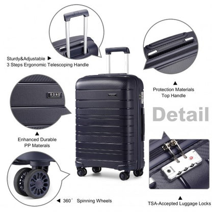 K2091L - Kono Multi Texture Hard Shell PP Suitcase With TSA Lock And Vanity Case 4 Pieces Set - Classic Collection - Navy