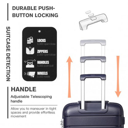 K2091L - Kono Multi Texture Hard Shell PP Suitcase With TSA Lock And Vanity Case 4 Pieces Set - Classic Collection - Navy