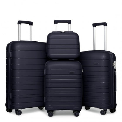 K2091L - Kono Multi Texture Hard Shell PP Suitcase With TSA Lock And Vanity Case 4 Pieces Set - Classic Collection - Navy