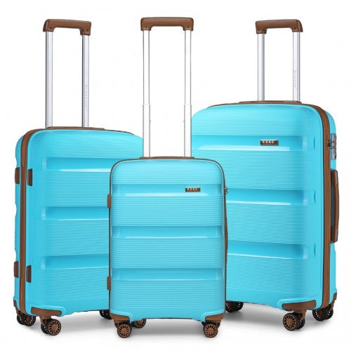 K2092L - Kono Bright Hard Shell PP Suitcase 3 Pieces Set - Classic Collection - Blue And Brown