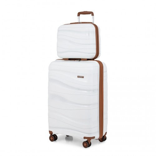 Easy Luggage K2094L - Kono 14/20 Inch Lightweight Polypropylene Hard Shell 2 Piece Suitcase Set With TSA Lock And Vanity Case - Cream