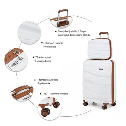 Easy Luggage K2094L - Kono 14/20 Inch Lightweight Polypropylene Hard Shell 2 Piece Suitcase Set With TSA Lock And Vanity Case - Cream