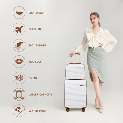 Easy Luggage K2094L - Kono 14/20 Inch Lightweight Polypropylene Hard Shell 2 Piece Suitcase Set With TSA Lock And Vanity Case - Cream