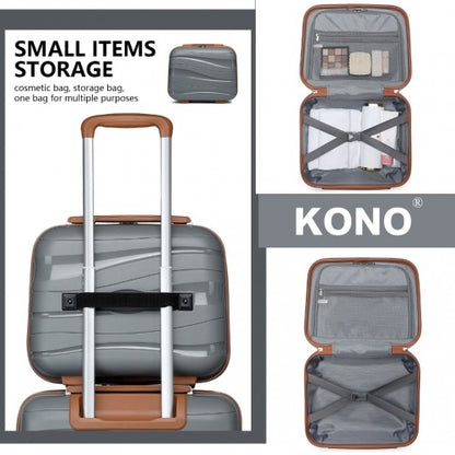 K2094L - Kono 14 Inch Lightweight Polypropylene Hard Shell Vanity Case - Grey And Brown