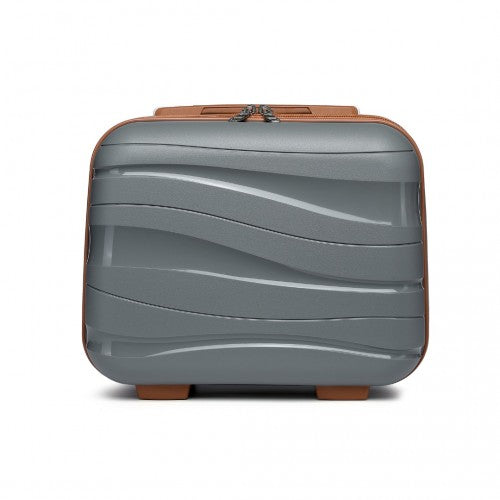 K2094L - Kono 14 Inch Lightweight Polypropylene Hard Shell Vanity Case - Grey And Brown