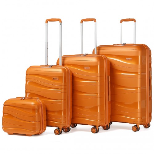 Easy Luggage K2094L - Kono Lightweight Polypropylene Hard Shell 4 Piece Suitcase Set With TSA Lock And Vanity Case - Orange