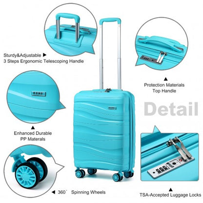 K2094L - Kono 20 Inch Lightweight Polypropylene Hard Shell Suitcase With TSA Lock - Blue