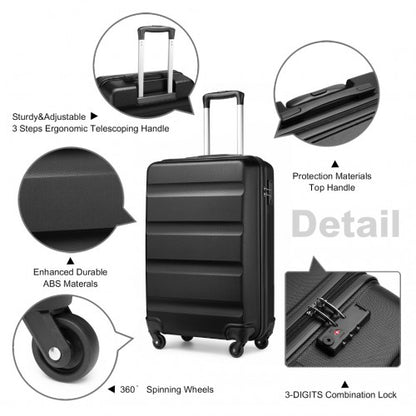 K2191L - Kono 19 Inch Cabin Size Carry On Suitcase - Streamlined Lightweight ABS Hardshell with Secure TSA Lock - Black