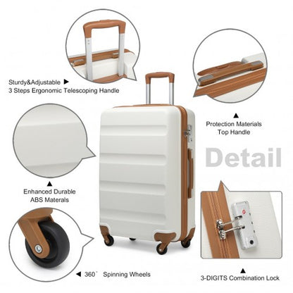 K2191L - Kono 24 Inch Check in Luggage - Streamlined ABS Hardshell Suitcase with Secure TSA Lock - Cream