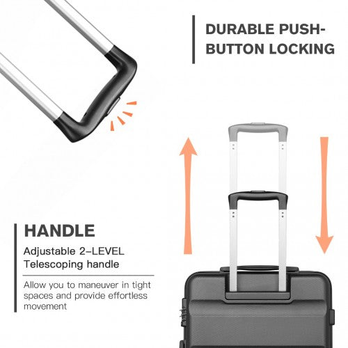 K2191L - Kono 24 Inch Check in Luggage - Streamlined ABS Hardshell Suitcase with Secure TSA Lock - Grey