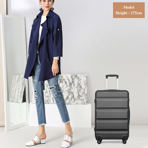 K2191L - Kono 24 Inch Check in Luggage - Streamlined ABS Hardshell Suitcase with Secure TSA Lock - Grey