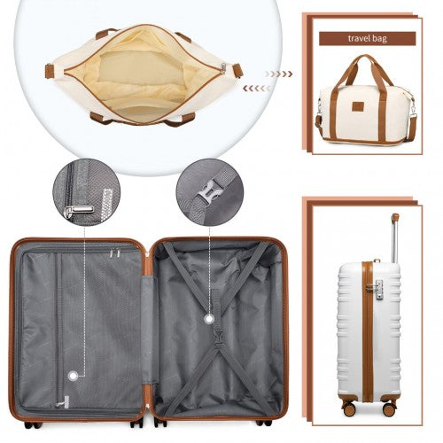 K2391L+S2366 - British Traveller 5 Piece Polypropylene and ABS Hard Shell Suitcase Set with Travel Tote and Cosmetic Pouch - Beige and Brown