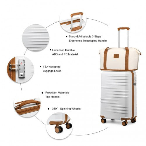 K2391L+S2366 - British Traveller 5 Piece Polypropylene and ABS Hard Shell Suitcase Set with Travel Tote and Cosmetic Pouch - Beige and Brown