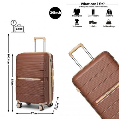 K2392L - British Traveller 20 Inch Multi-Texture Polypropylene Hard Shell Suitcase With TSA Lock - Brown And Apricot