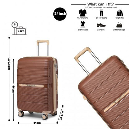 K2392L - British Traveller 24 Inch Multi-Texture Polypropylene Hard Shell Suitcase With TSA Lock - Brown And Apricot