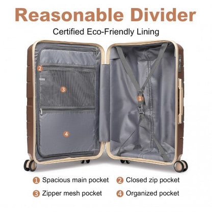 K2392L - British Traveller 20 Inch Multi-Texture Polypropylene Hard Shell Suitcase With TSA Lock - Brown And Apricot