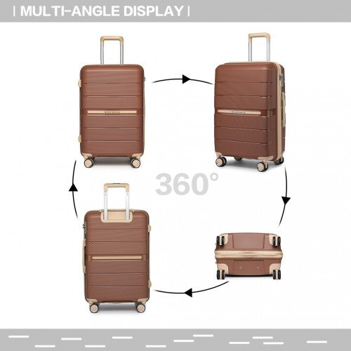 K2392L - British Traveller 20 Inch Multi-Texture Polypropylene Hard Shell Suitcase With TSA Lock - Brown And Apricot