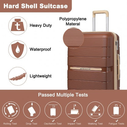 K2392L - British Traveller 20 Inch Multi-Texture Polypropylene Hard Shell Suitcase With TSA Lock - Brown And Apricot