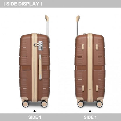 K2392L - British Traveller 20 Inch Multi-Texture Polypropylene Hard Shell Suitcase With TSA Lock - Brown And Apricot