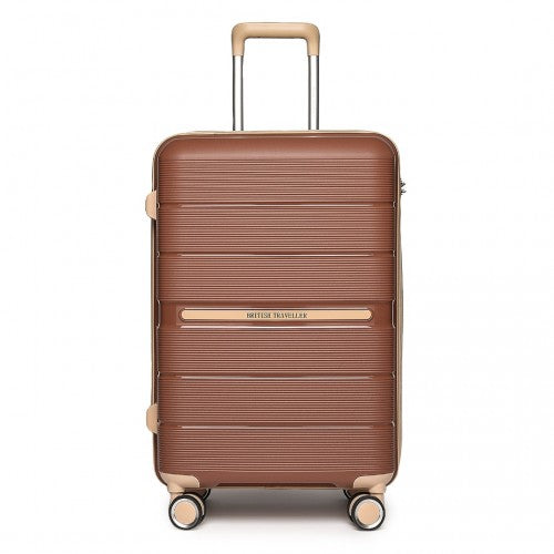 K2392L - British Traveller 20 Inch Multi-Texture Polypropylene Hard Shell Suitcase With TSA Lock - Brown And Apricot