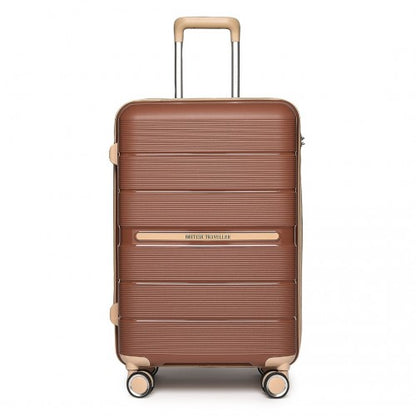 K2392L - British Traveller 20 Inch Multi-Texture Polypropylene Hard Shell Suitcase With TSA Lock - Brown And Apricot