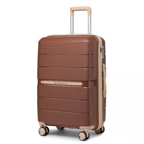 K2392L - British Traveller 20 Inch Multi-Texture Polypropylene Hard Shell Suitcase With TSA Lock - Brown And Apricot