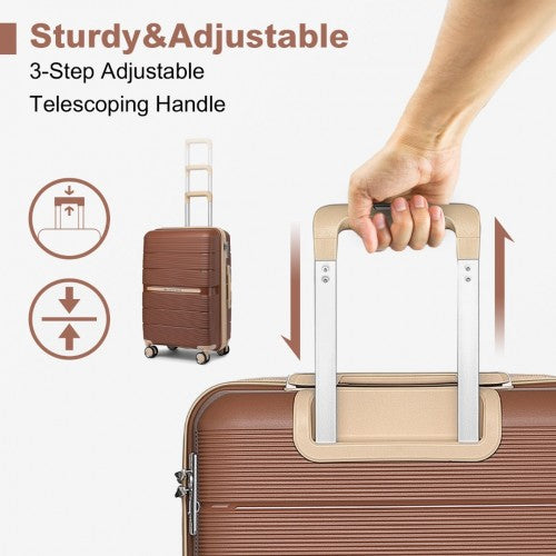 K2392L - British Traveller 20 Inch Multi-Texture Polypropylene Hard Shell Suitcase With TSA Lock - Brown And Apricot