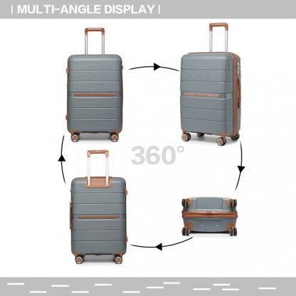 K2392L - British Traveller 3 Pcs Multi-Texture Polypropylene Hard Shell Suitcase With TSA Lock - Grey And Brown