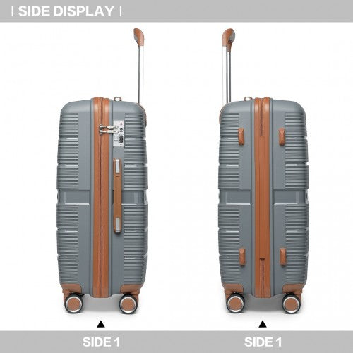 K2392L - British Traveller 3 Pcs Multi-Texture Polypropylene Hard Shell Suitcase With TSA Lock - Grey And Brown