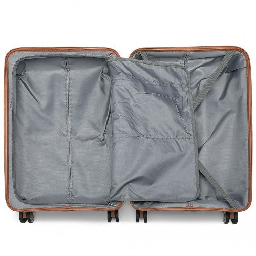 K2392L - British Traveller 3 Pcs Multi-Texture Polypropylene Hard Shell Suitcase With TSA Lock - Grey And Brown