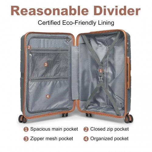 K2392L - British Traveller 3 Pcs Multi-Texture Polypropylene Hard Shell Suitcase With TSA Lock - Grey And Brown