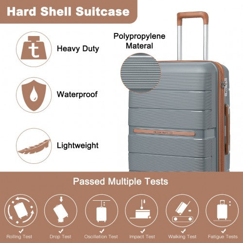 K2392L - British Traveller 3 Pcs Multi-Texture Polypropylene Hard Shell Suitcase With TSA Lock - Grey And Brown