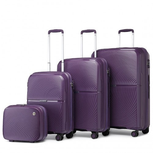 Easy Luggage K2393L - British Traveller 4 Pcs Set Spinner Hard Shell PP Suitcase With TSA Lock And Vanity Case - Purple