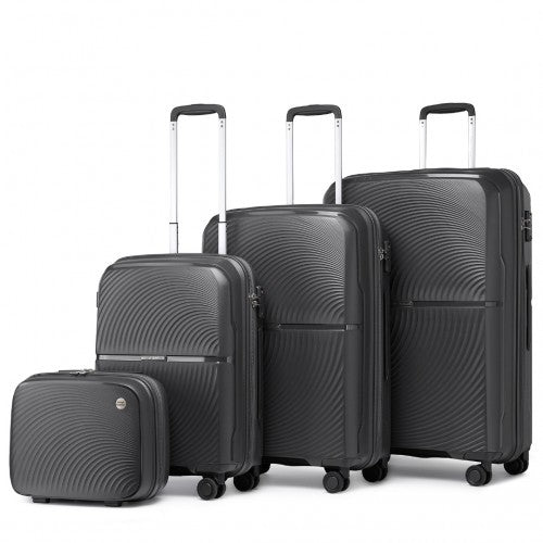 Easy Luggage K2393L - British Traveller 4 Pcs Set Spinner Hard Shell PP Suitcase With TSA Lock And Vanity Case - Black